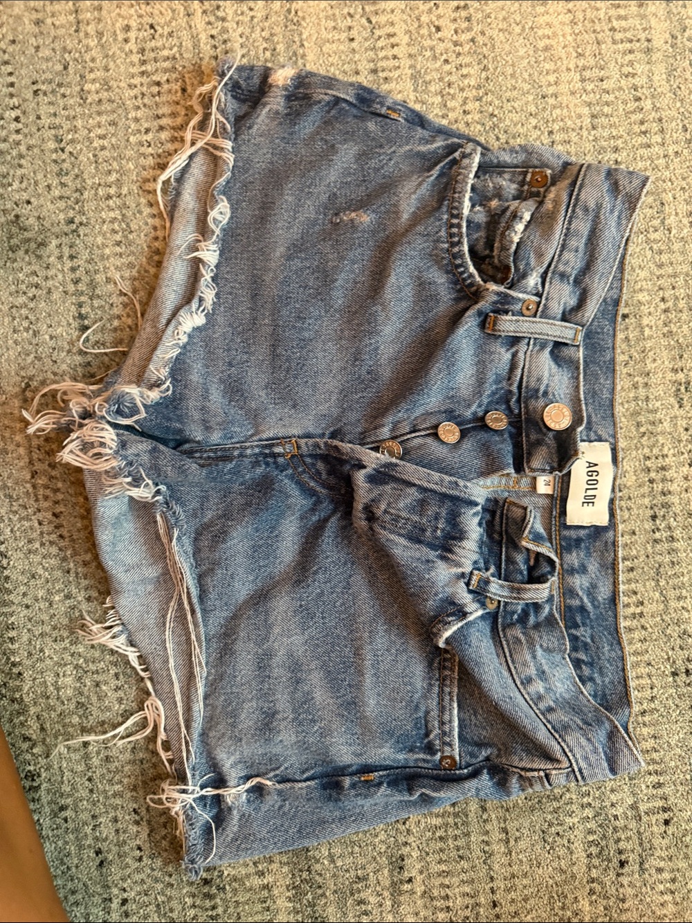 AGOLDE Light Blue Distressed High-Rise Denim Shorts Size 24- Great condition